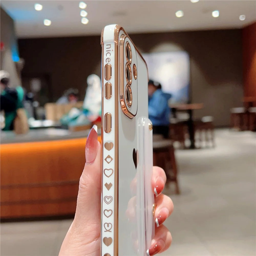 For Samsung Galaxy A55 5G Case with Strip Kickstand Electroplating Edge Love Heart Soft TPU Phone Cover - Ivory White - 5