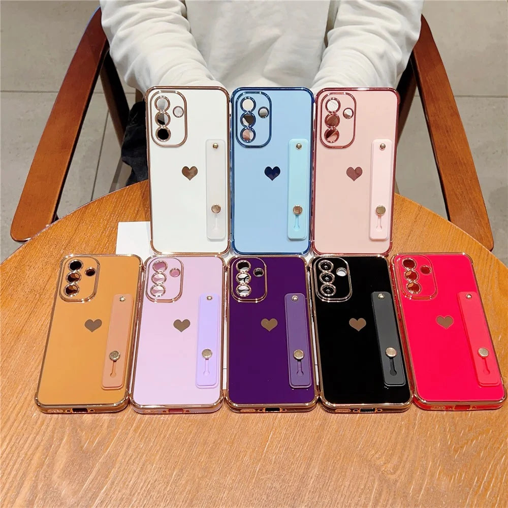 For Samsung Galaxy A55 5G Case with Strip Kickstand Electroplating Edge Love Heart Soft TPU Phone Cover - Ivory White - 6
