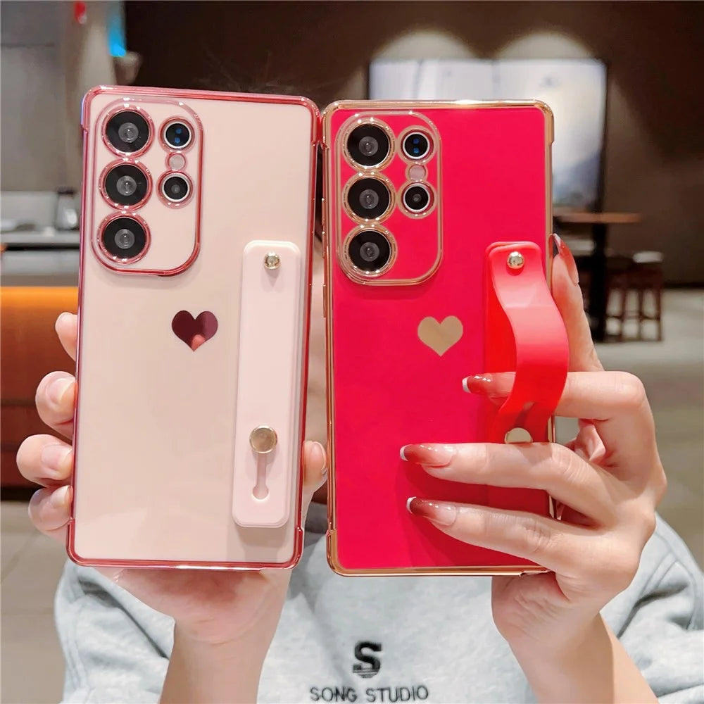 For Samsung Galaxy S25 Ultra Case with Strip Kickstand Electroplating Edge Love Heart Soft TPU Phone Cover - Pink - 4