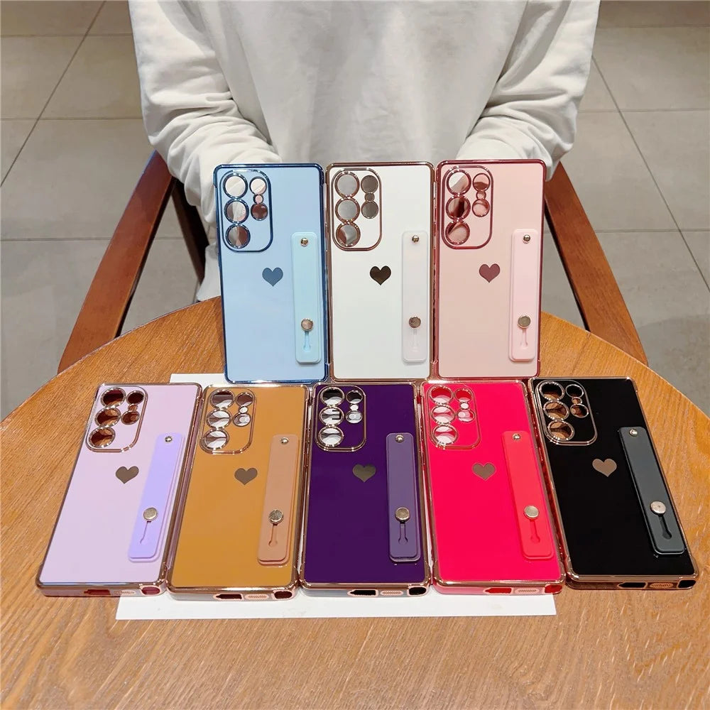 For Samsung Galaxy S25 Ultra Case with Strip Kickstand Electroplating Edge Love Heart Soft TPU Phone Cover - Pink - 5