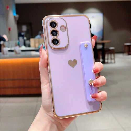For Samsung Galaxy A56 5G Case with Strip Kickstand Electroplating Edge Love Heart Soft TPU Phone Cover - Purple - 1