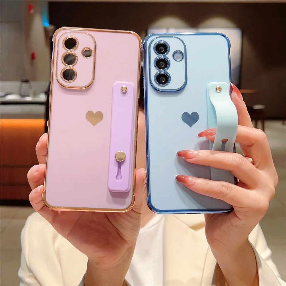 For Samsung Galaxy A56 5G Case with Strip Kickstand Electroplating Edge Love Heart Soft TPU Phone Cover - Purple - 4