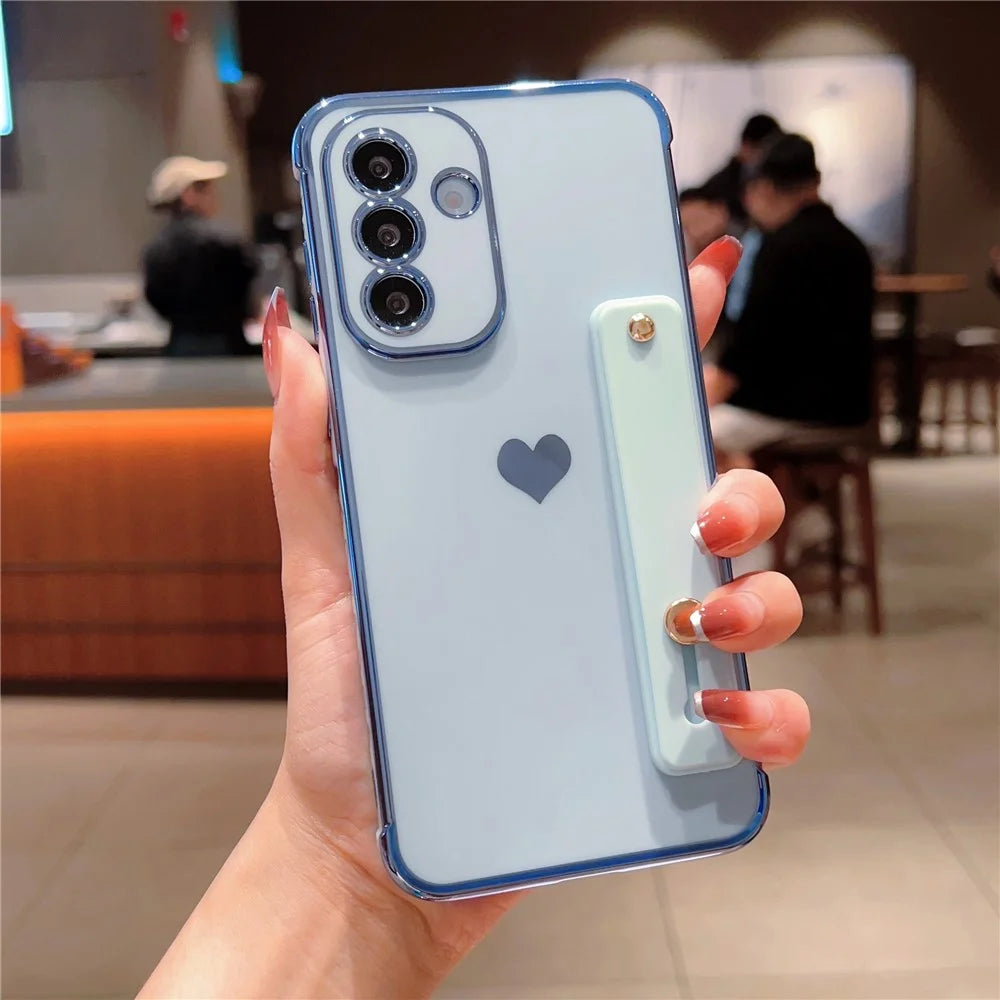 For Samsung Galaxy A36 5G Case with Strip Kickstand Electroplating Edge Love Heart Soft TPU Phone Cover - Blue - 1