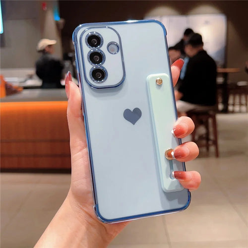 For Samsung Galaxy A36 5G Case with Strip Kickstand Electroplating Edge Love Heart Soft TPU Phone Cover - Blue - 1