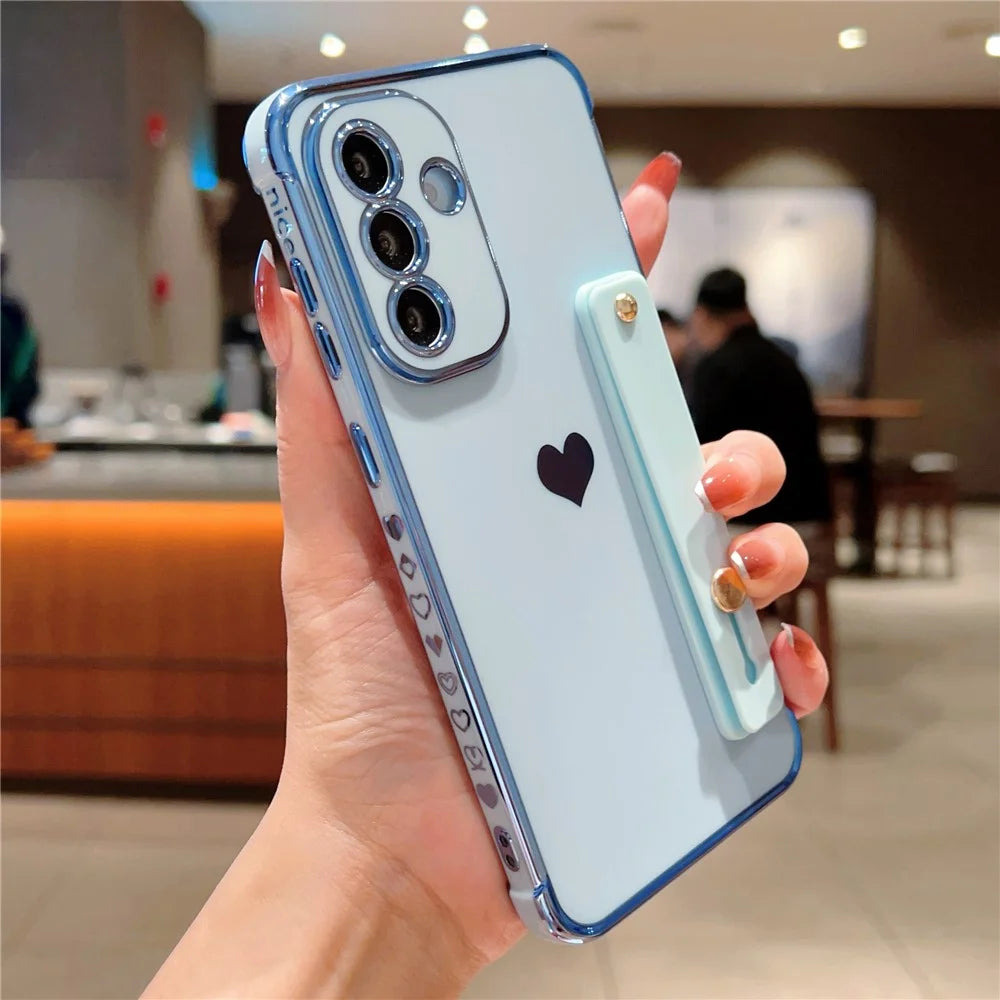For Samsung Galaxy A36 5G Case with Strip Kickstand Electroplating Edge Love Heart Soft TPU Phone Cover - Blue - 2