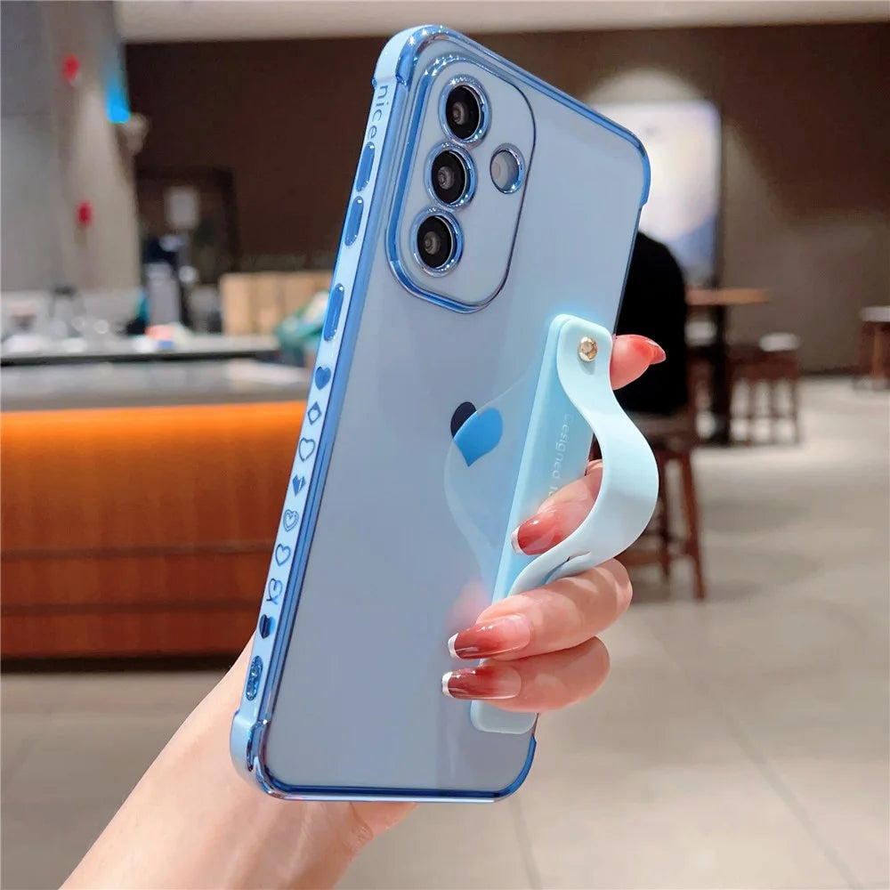For Samsung Galaxy A36 5G Case with Strip Kickstand Electroplating Edge Love Heart Soft TPU Phone Cover - Blue - 3