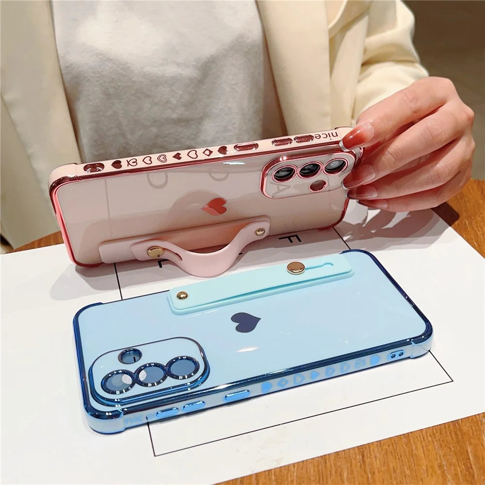 For Samsung Galaxy A36 5G Case with Strip Kickstand Electroplating Edge Love Heart Soft TPU Phone Cover - Blue - 4