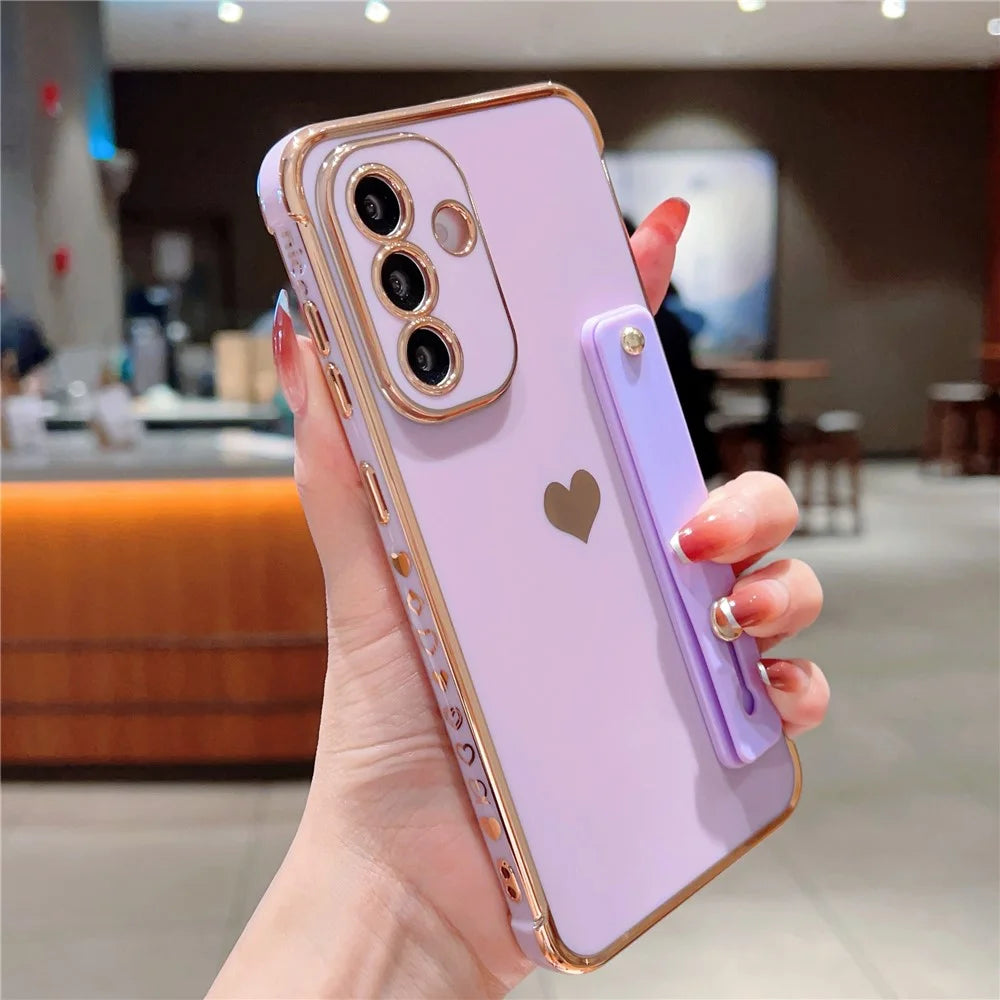 For Samsung Galaxy A26 5G Case with Strip Kickstand Electroplating Edge Love Heart Soft TPU Phone Cover - Purple - 2