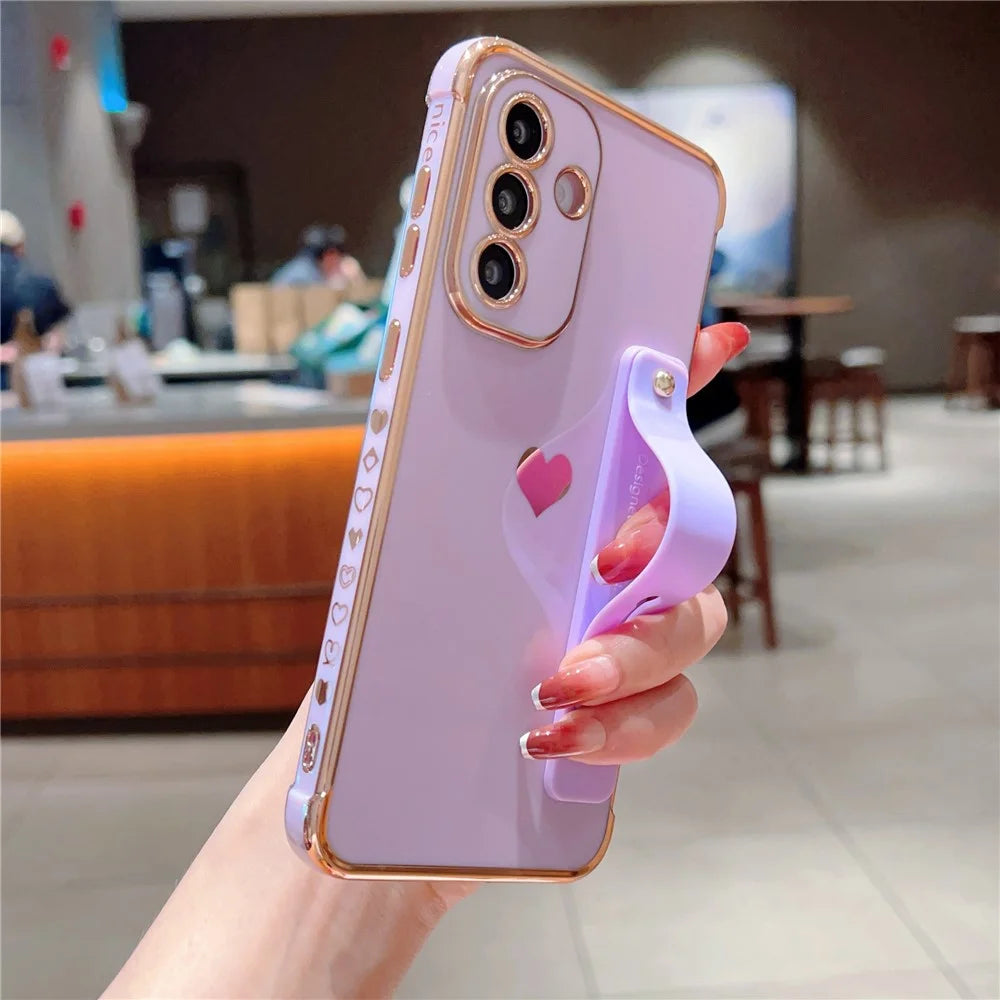 For Samsung Galaxy A26 5G Case with Strip Kickstand Electroplating Edge Love Heart Soft TPU Phone Cover - Purple - 3