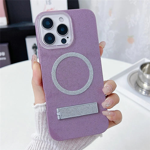 For iPhone 16 Pro Max Magnetic Case with Kickstand Glitter TPU + Acrylic Phone Back Cover - Purple - 1