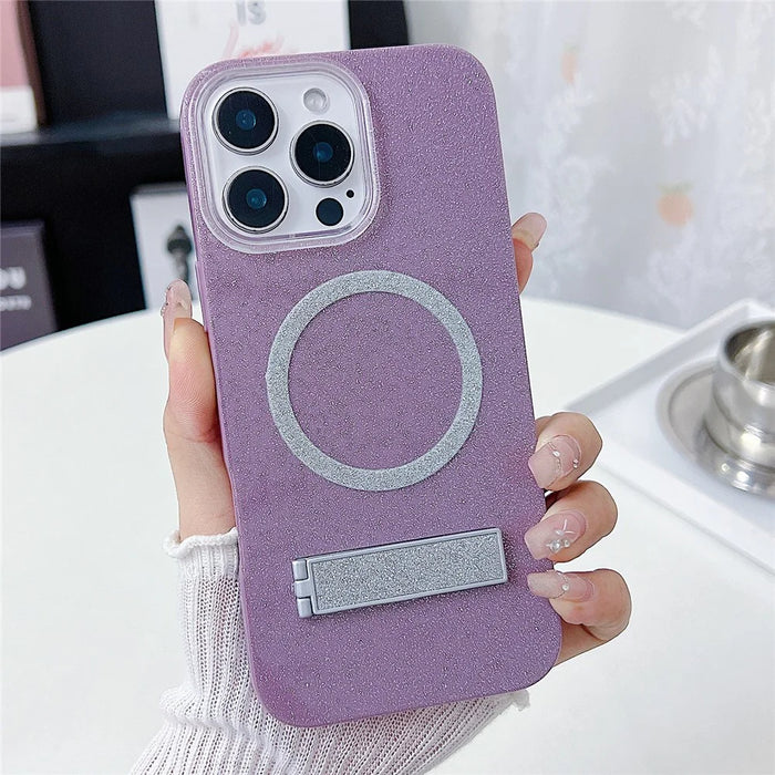 For iPhone 16 Pro Max Magnetic Case with Kickstand Glitter TPU + Acrylic Phone Back Cover - Purple - 1