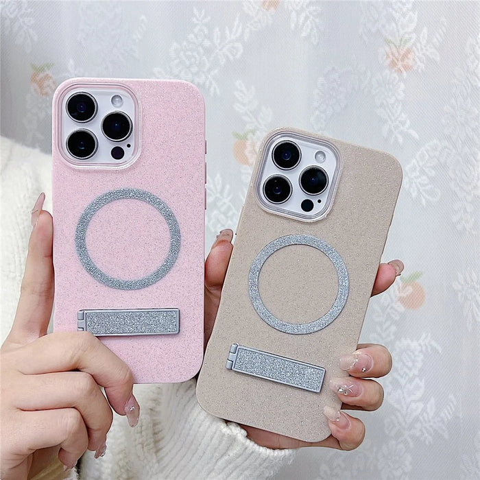 For iPhone 16 Pro Max Magnetic Case with Kickstand Glitter TPU + Acrylic Phone Back Cover - Purple - 4