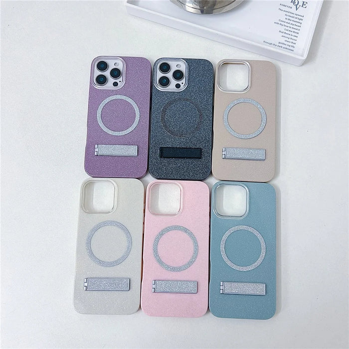 For iPhone 16 Pro Max Magnetic Case with Kickstand Glitter TPU + Acrylic Phone Back Cover - Purple - 7