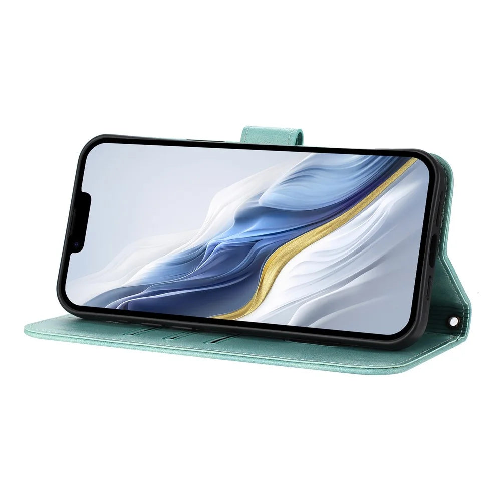 For iPhone 17e / 16e Case Wallet Stand Retro Texture Leather Phone Cover with Lanyard - Mint Green - 3