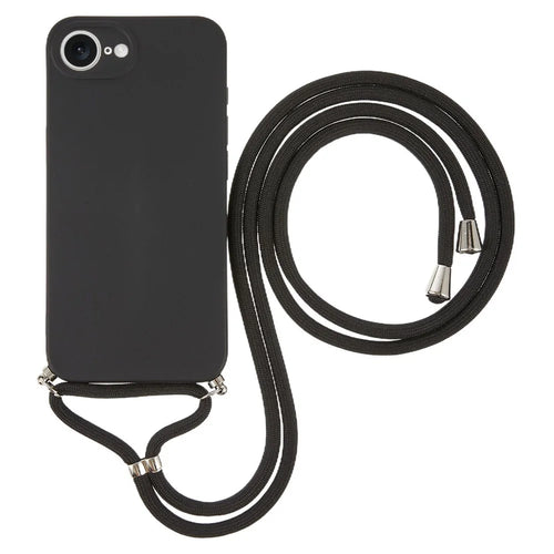 For iPhone 17e / 16e Case Flexible TPU Fiber Lining Anti-Shock Crossbody Phone Cover - Black - 1