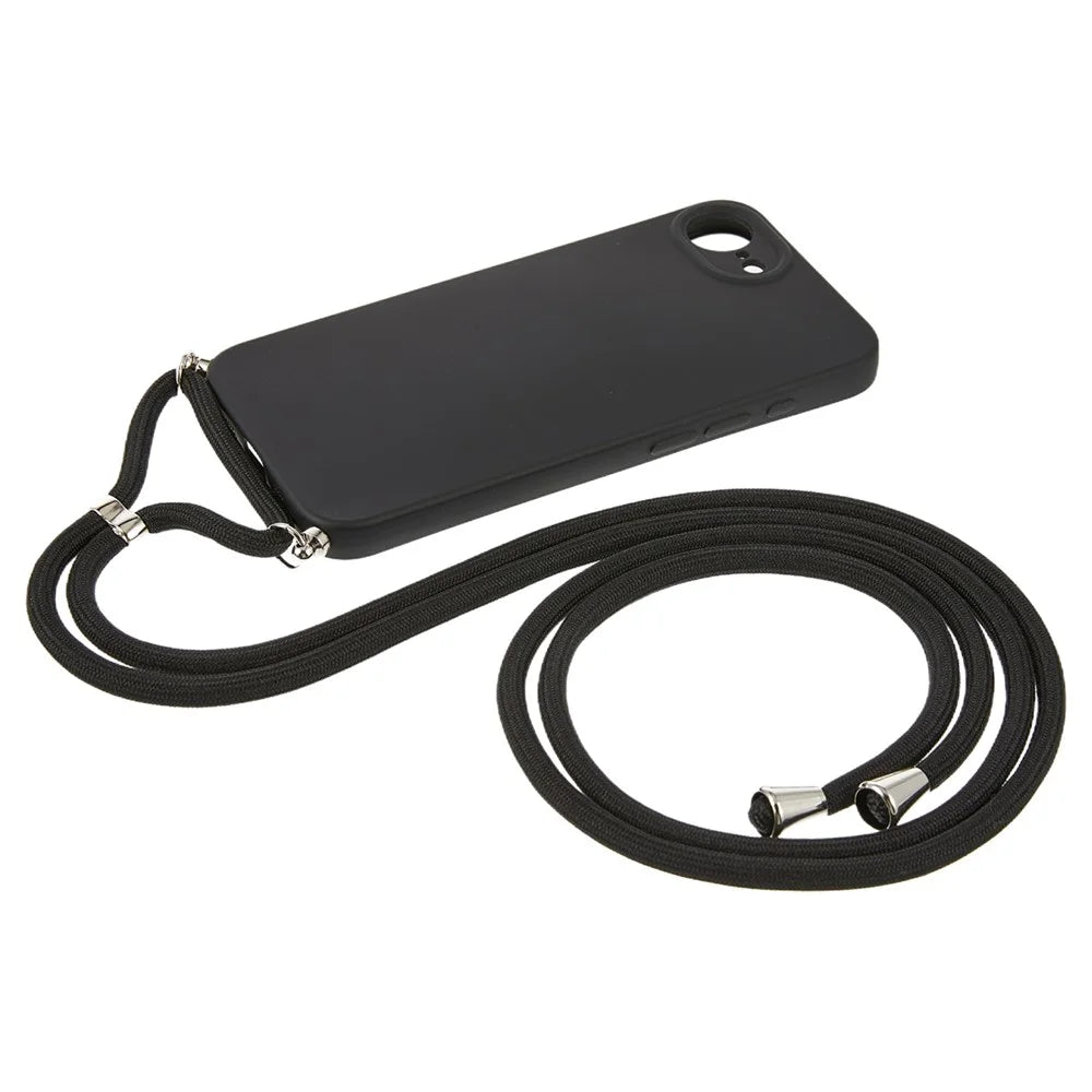 For iPhone 17e / 16e Case Flexible TPU Fiber Lining Anti-Shock Crossbody Phone Cover - Black - 2