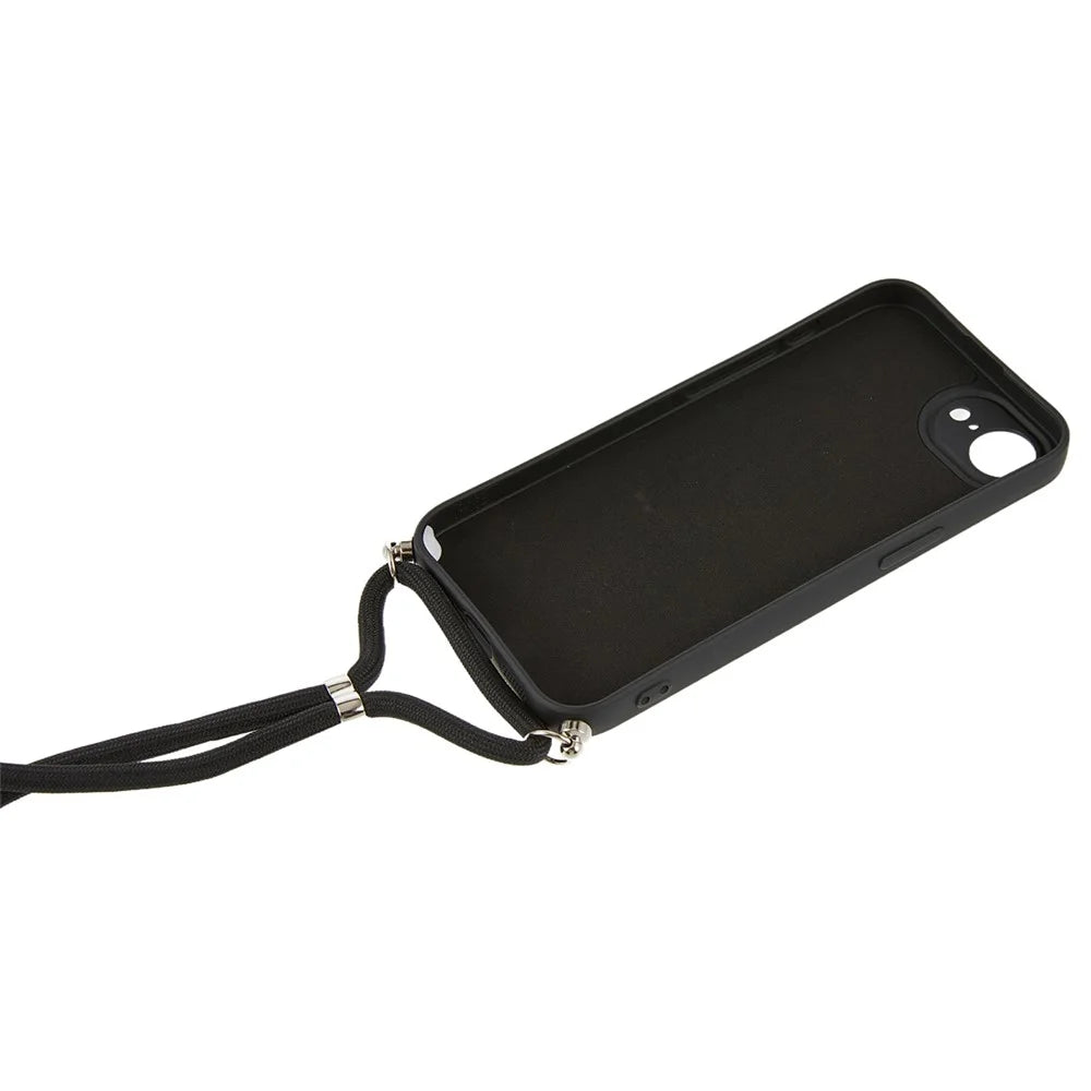 For iPhone 17e / 16e Case Flexible TPU Fiber Lining Anti-Shock Crossbody Phone Cover - Black - 3