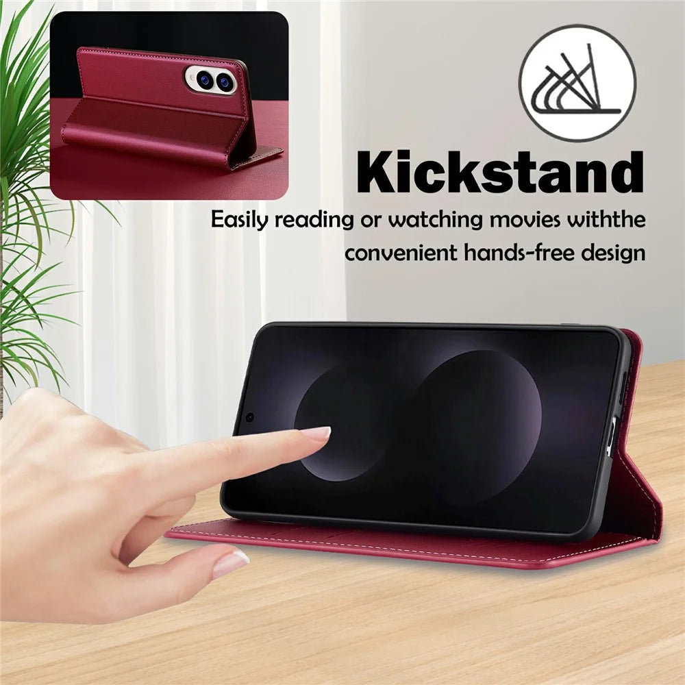 LC.IMEEKE L1 Series for Samsung Galaxy S25 Edge Case PU Leather Wallet Stand Protective Phone Cover - Red - 5