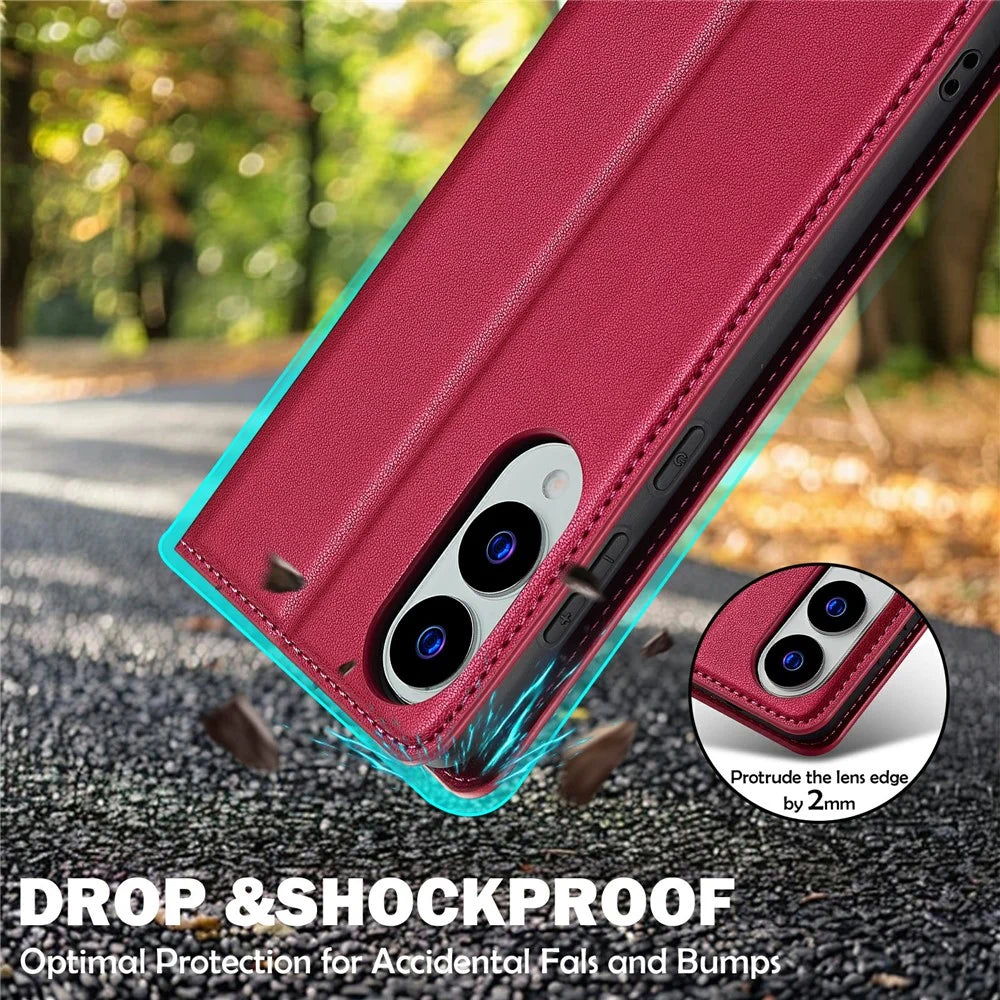 LC.IMEEKE L1 Series for Samsung Galaxy S25 Edge Case PU Leather Wallet Stand Protective Phone Cover - Red - 7