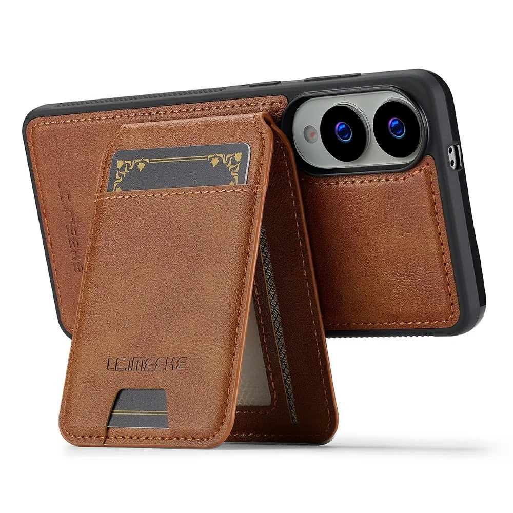 LC.IMEEKE L3 For Samsung Galaxy S25 Edge Magnetic Case Detachable Card Holder Leather TPU Mobile Cover - Brown - 4