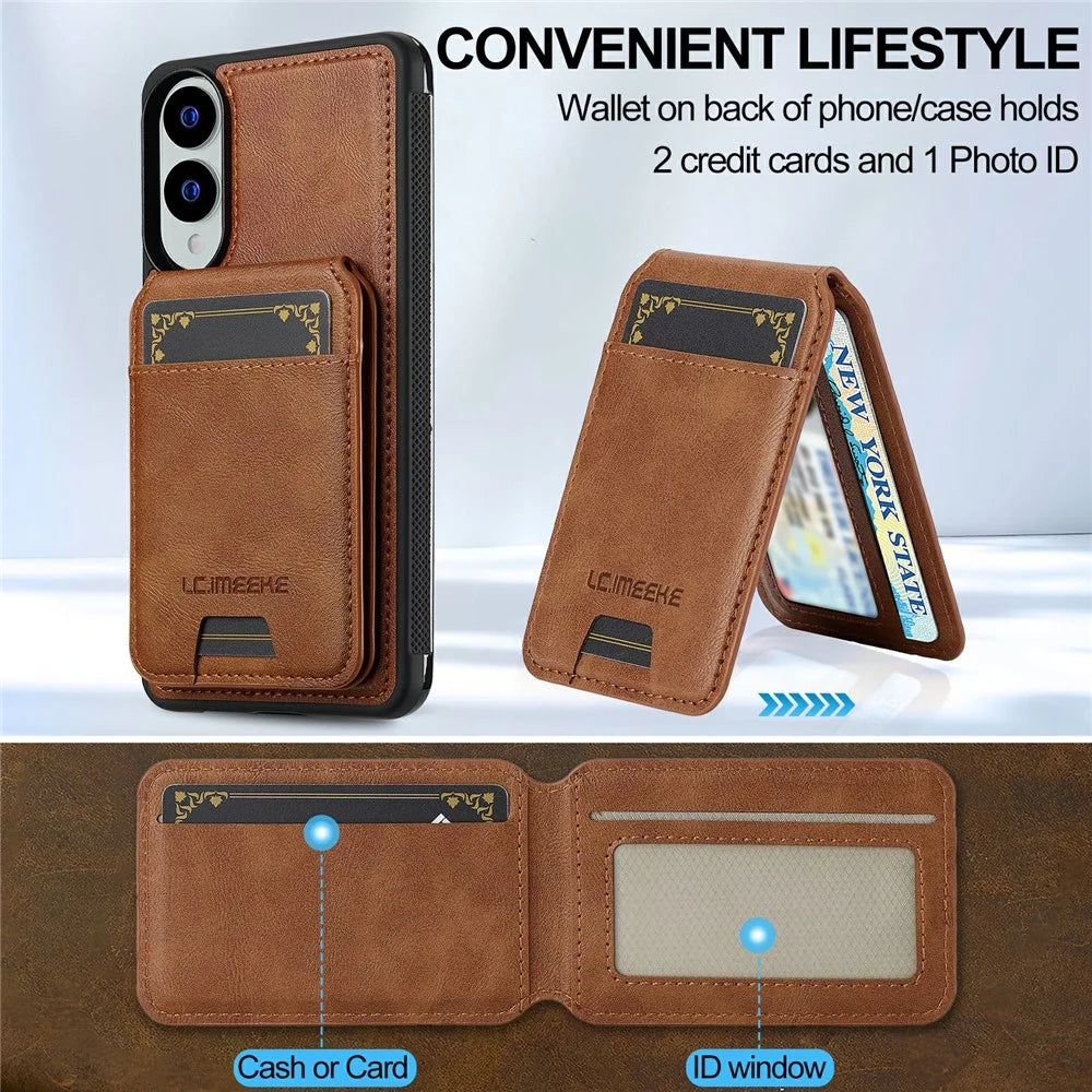 LC.IMEEKE L3 For Samsung Galaxy S25 Edge Magnetic Case Detachable Card Holder Leather TPU Mobile Cover - Brown - 7
