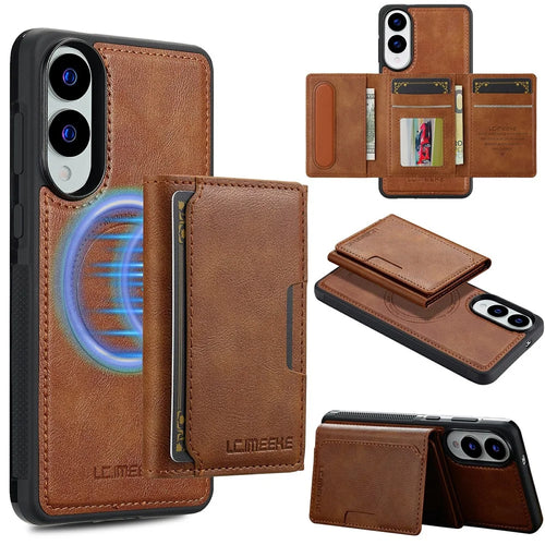 LC.IMEEKE L5 For Samsung Galaxy S25 Edge Magnetic Phone Case Leather Back Cover with Detachable Card Holder - Brown - 1