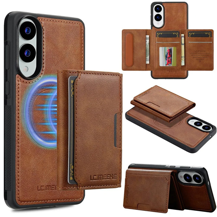 LC.IMEEKE L5 For Samsung Galaxy S25 Edge Magnetic Phone Case Leather Back Cover with Detachable Card Holder - Brown - 1