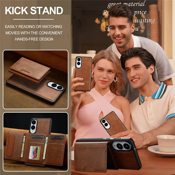 LC.IMEEKE L5 For Samsung Galaxy S25 Edge Magnetic Phone Case Leather Back Cover with Detachable Card Holder - Brown - 3