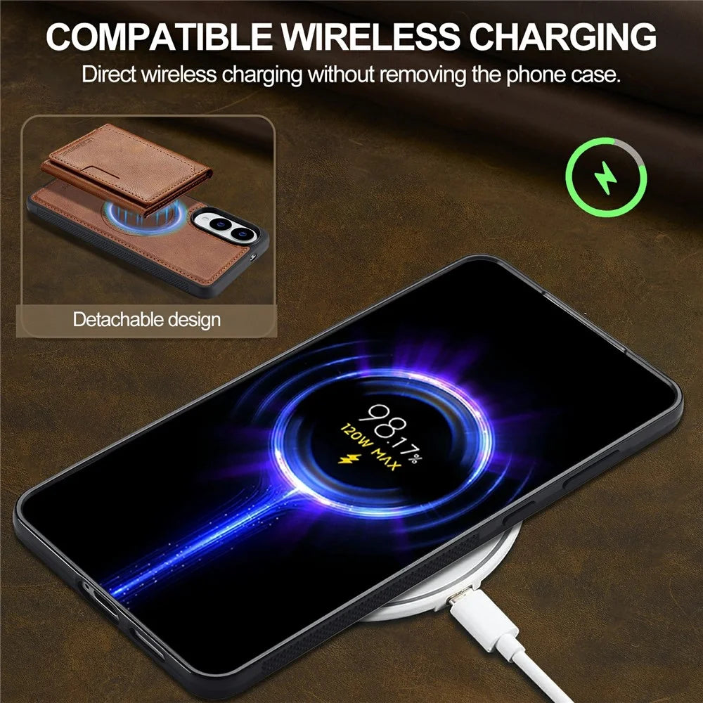 LC.IMEEKE L5 For Samsung Galaxy S25 Edge Magnetic Phone Case Leather Back Cover with Detachable Card Holder - Brown - 4