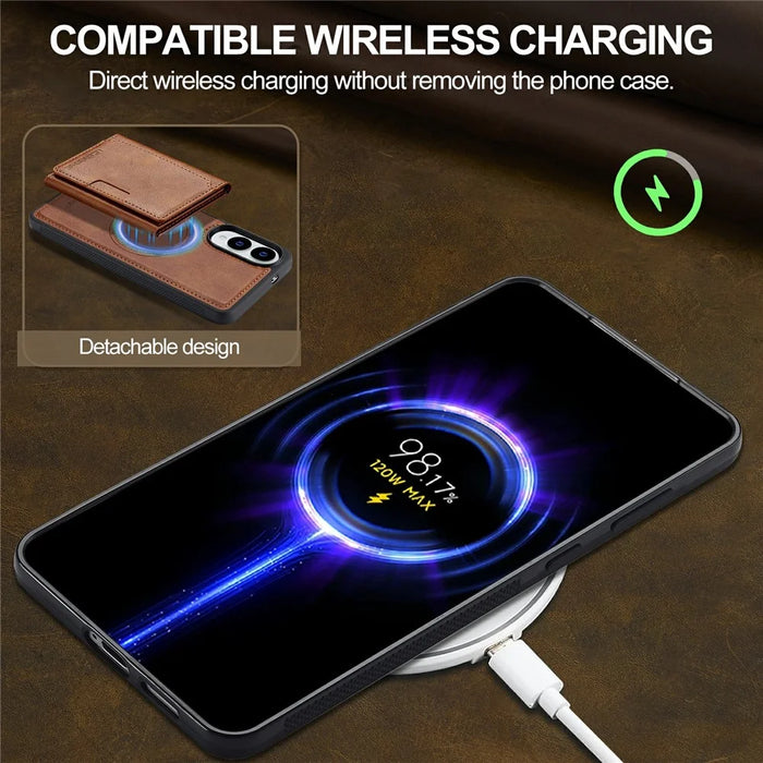 LC.IMEEKE L5 For Samsung Galaxy S25 Edge Magnetic Phone Case Leather Back Cover with Detachable Card Holder - Brown - 4