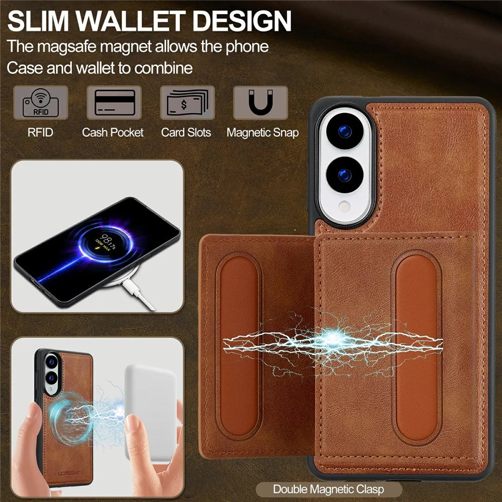 LC.IMEEKE L5 For Samsung Galaxy S25 Edge Magnetic Phone Case Leather Back Cover with Detachable Card Holder - Brown - 5