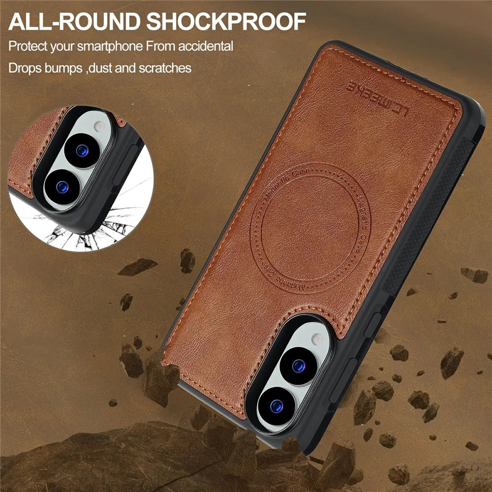 LC.IMEEKE L5 For Samsung Galaxy S25 Edge Magnetic Phone Case Leather Back Cover with Detachable Card Holder - Brown - 6