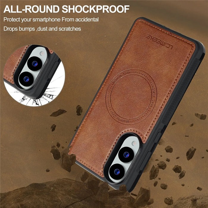 LC.IMEEKE L5 For Samsung Galaxy S25 Edge Magnetic Phone Case Leather Back Cover with Detachable Card Holder - Brown - 6