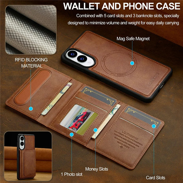 LC.IMEEKE L5 For Samsung Galaxy S25 Edge Magnetic Phone Case Leather Back Cover with Detachable Card Holder - Brown - 7