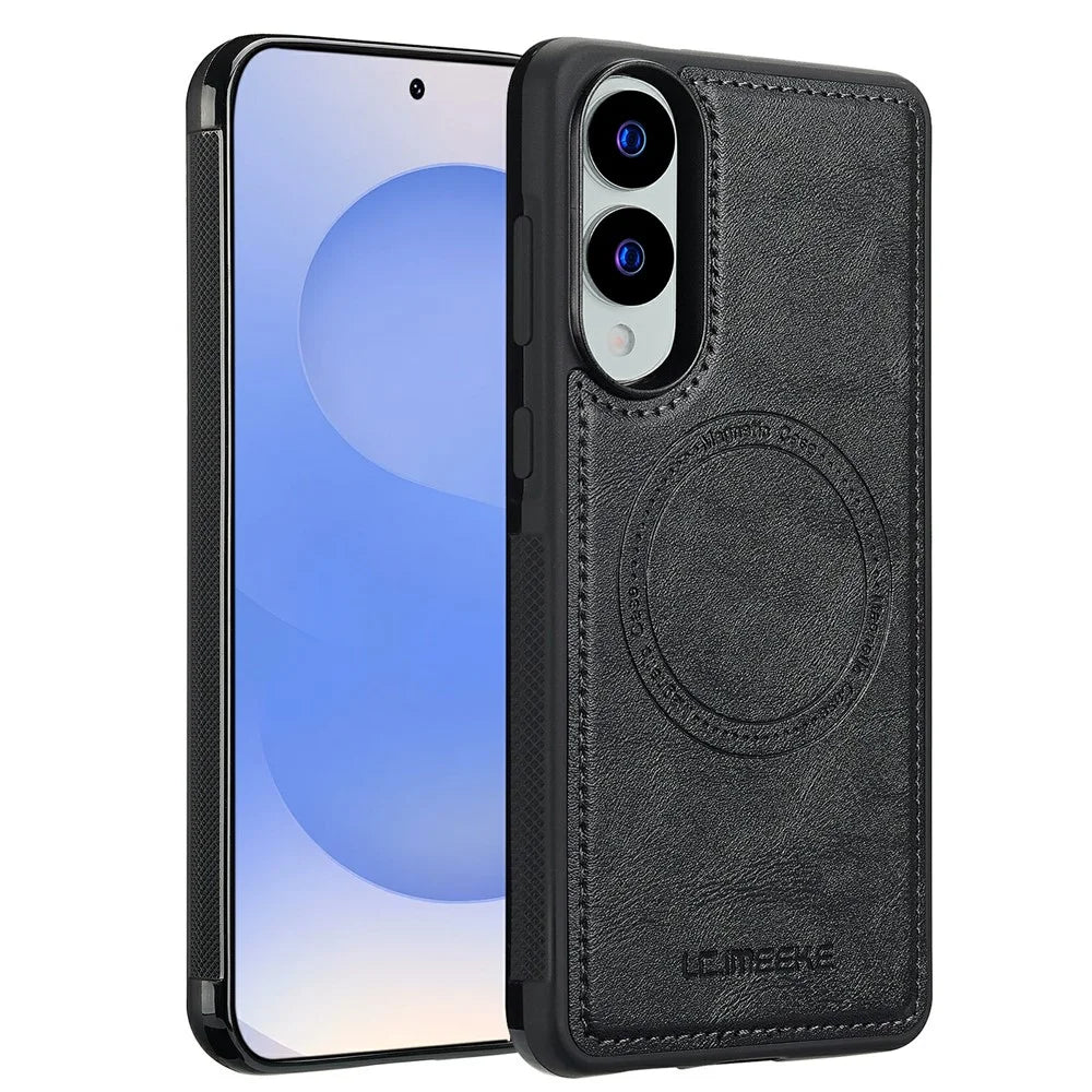 LC.IMEEKE For Samsung Galaxy S25 Edge Magnetic Case Leather + TPU Back Cover - Black - 1