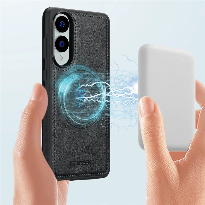 LC.IMEEKE For Samsung Galaxy S25 Edge Magnetic Case Leather + TPU Back Cover - Black - 3