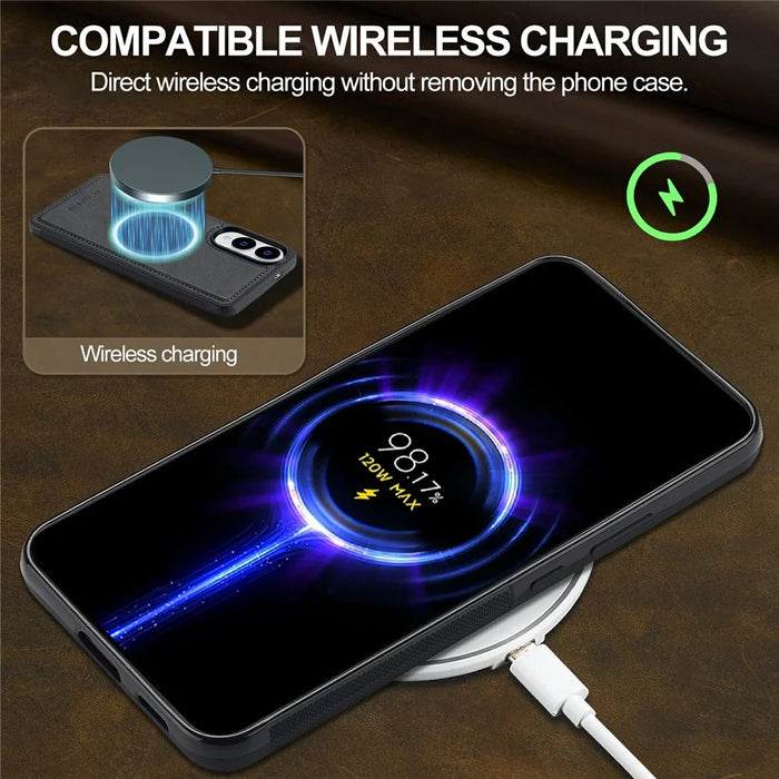 LC.IMEEKE For Samsung Galaxy S25 Edge Magnetic Case Leather + TPU Back Cover - Black - 4