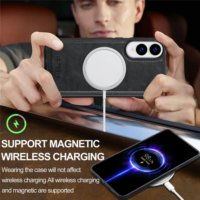 LC.IMEEKE For Samsung Galaxy S25 Edge Magnetic Case Leather + TPU Back Cover - Black - 5