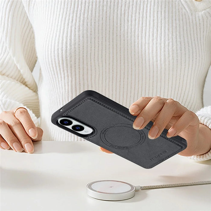 LC.IMEEKE For Samsung Galaxy S25 Edge Magnetic Case Leather + TPU Back Cover - Black - 7