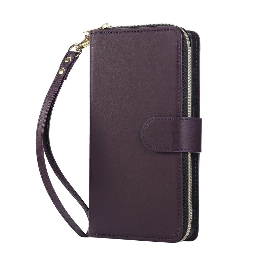 For Samsung Galaxy S25 Edge Case Zipper Pocket PU Leather Cover with 9 Card Slots - Dark Purple - 5