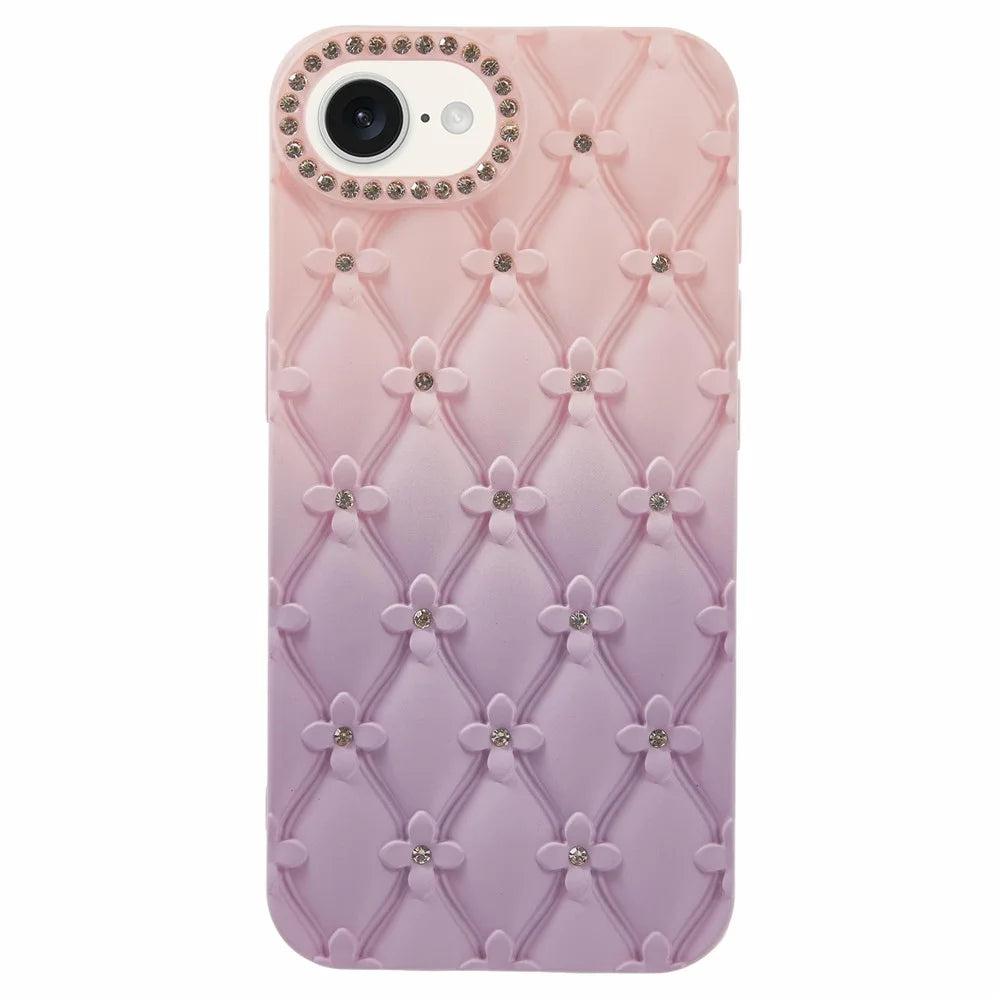 For iPhone 17e / 16e Case Rhinestone Decor Rubberized TPU Phone Cover - Pink + Purple - 1