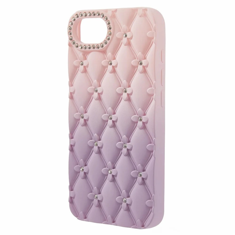 For iPhone 17e / 16e Case Rhinestone Decor Rubberized TPU Phone Cover - Pink + Purple - 2