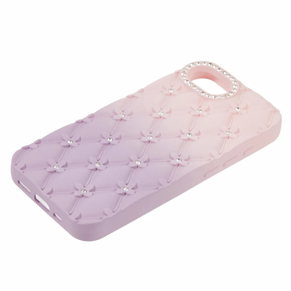 For iPhone 17e / 16e Case Rhinestone Decor Rubberized TPU Phone Cover - Pink + Purple - 3