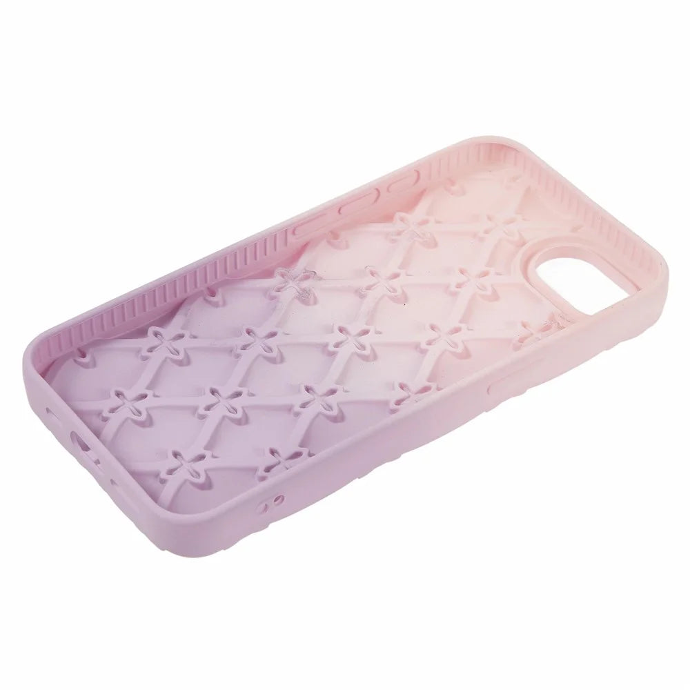 For iPhone 17e / 16e Case Rhinestone Decor Rubberized TPU Phone Cover - Pink + Purple - 4