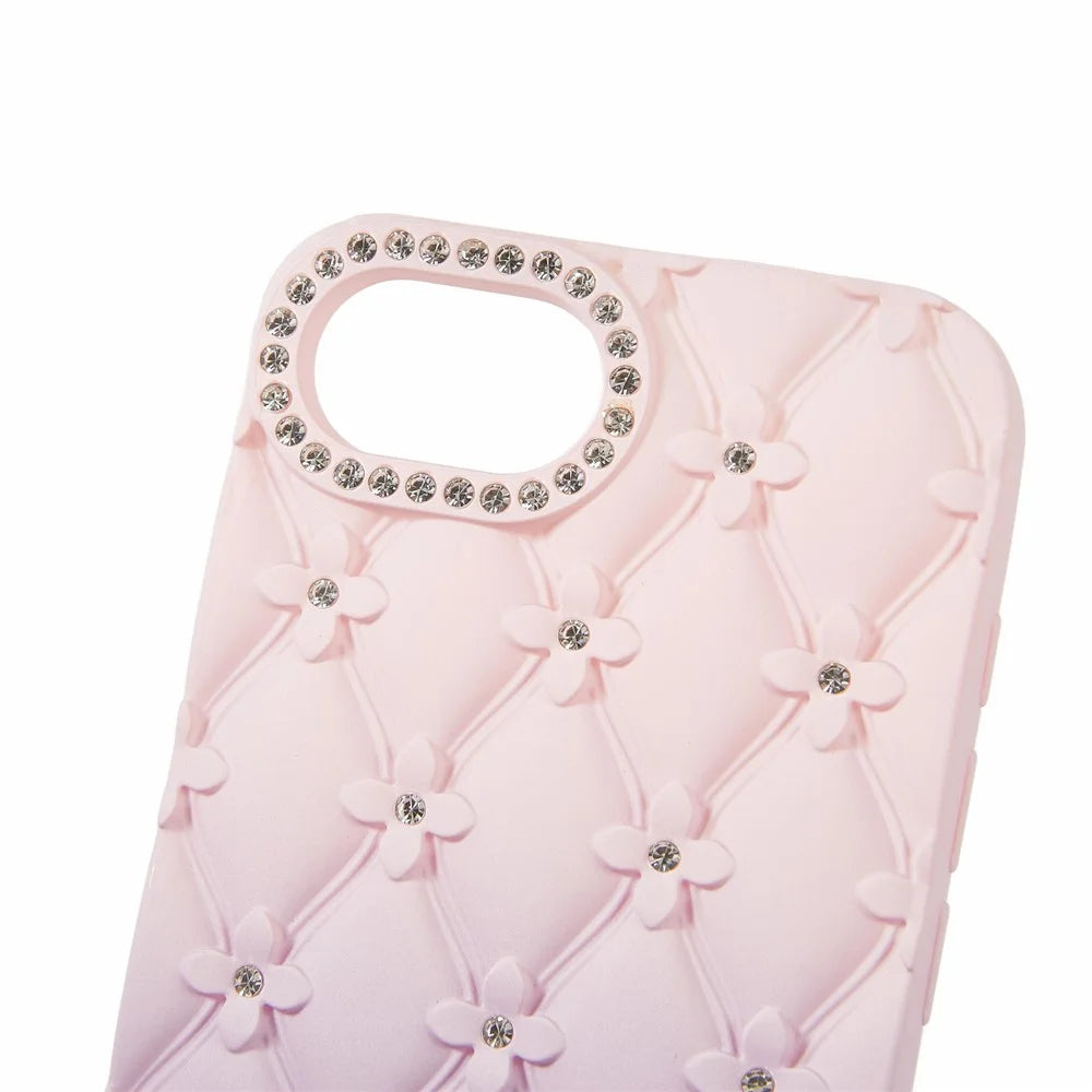 For iPhone 17e / 16e Case Rhinestone Decor Rubberized TPU Phone Cover - Pink + Purple - 5