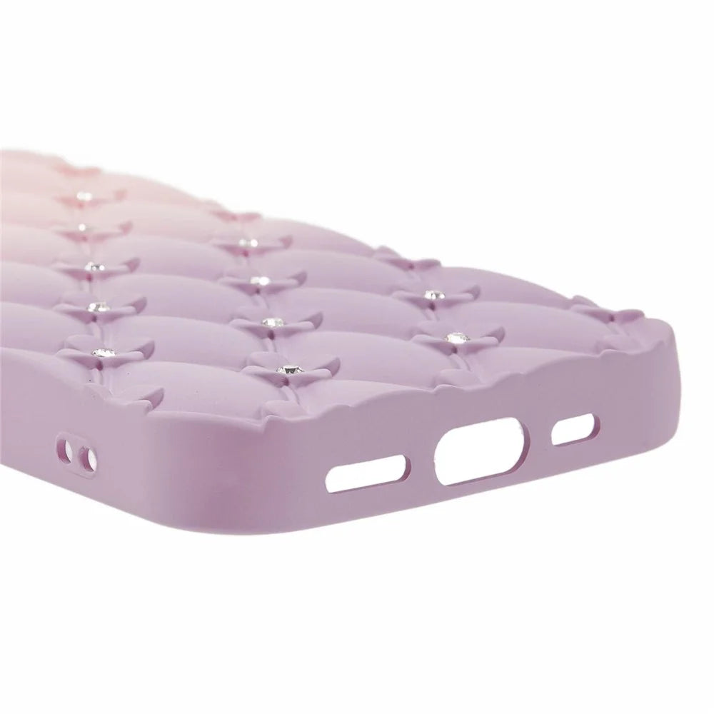 For iPhone 17e / 16e Case Rhinestone Decor Rubberized TPU Phone Cover - Pink + Purple - 6