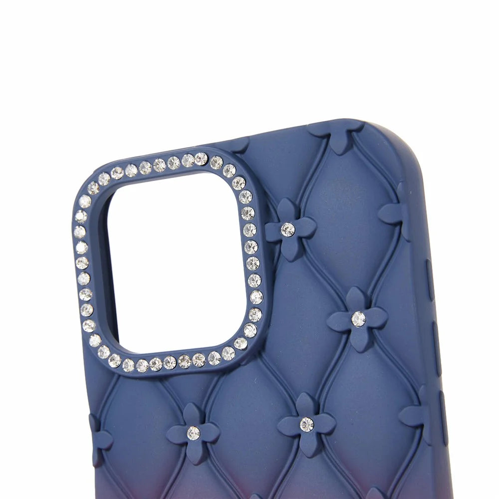 For iPhone 16 Pro Max Case Rhinestone Decor Rubberized TPU Phone Cover - Sapphire + Wine Red - 5
