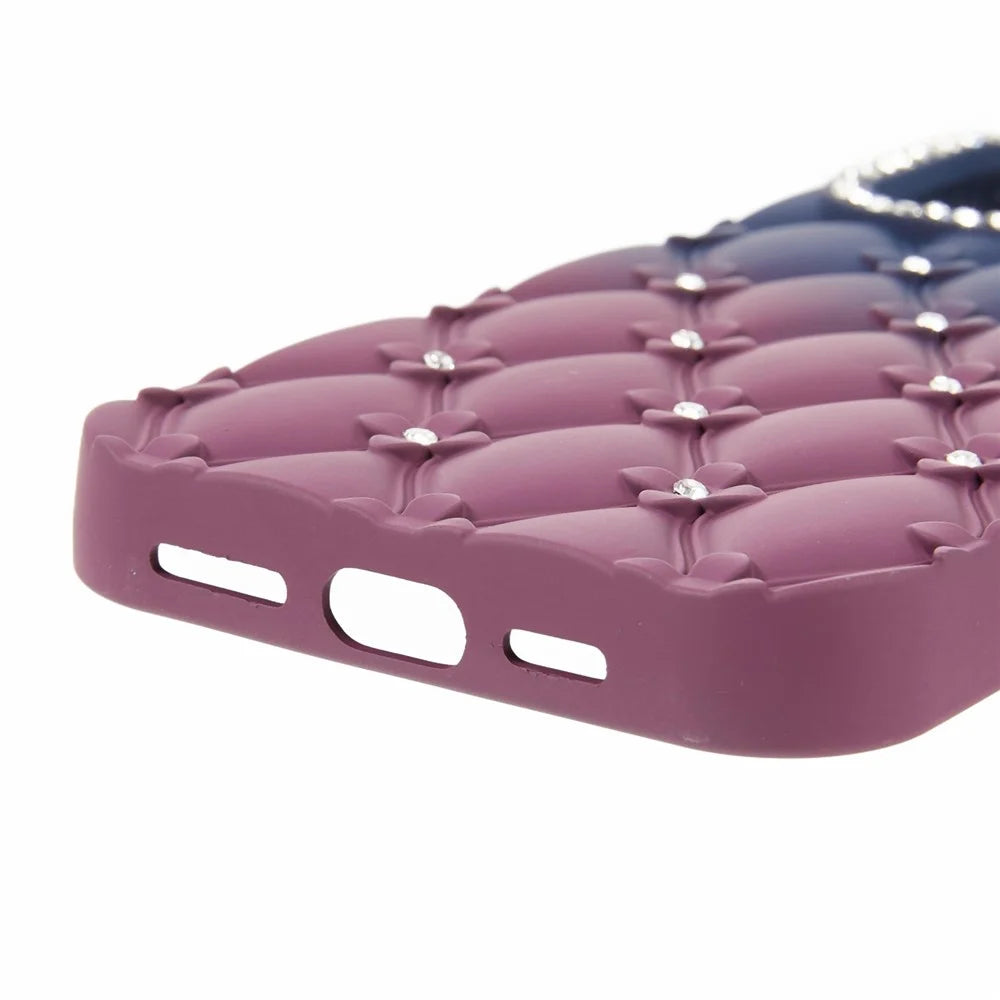 For iPhone 16 Pro Max Case Rhinestone Decor Rubberized TPU Phone Cover - Sapphire + Wine Red - 6