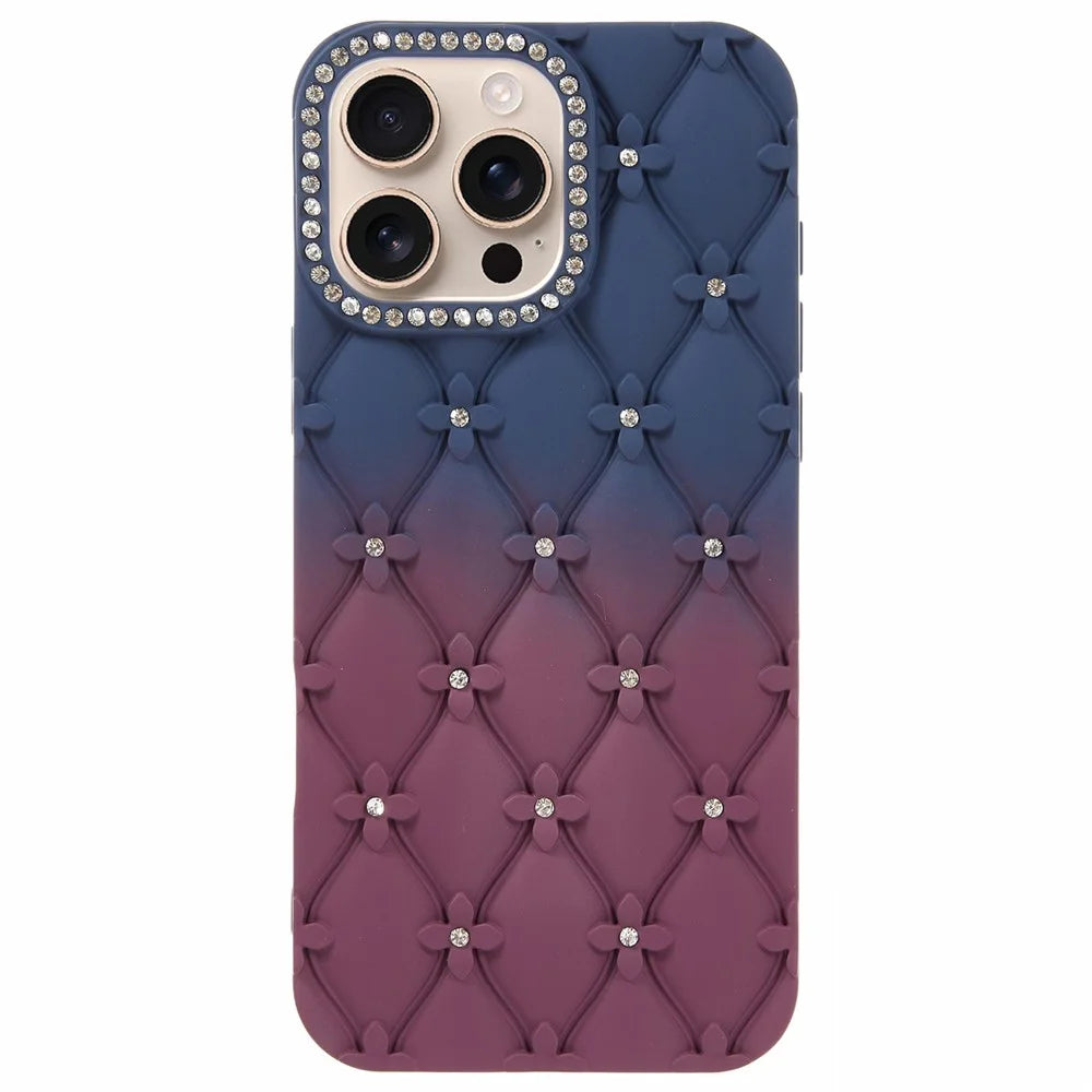 For iPhone 16 Pro Case Rhinestone Decor Rubberized TPU Phone Cover - Sapphire + Wine Red - 1