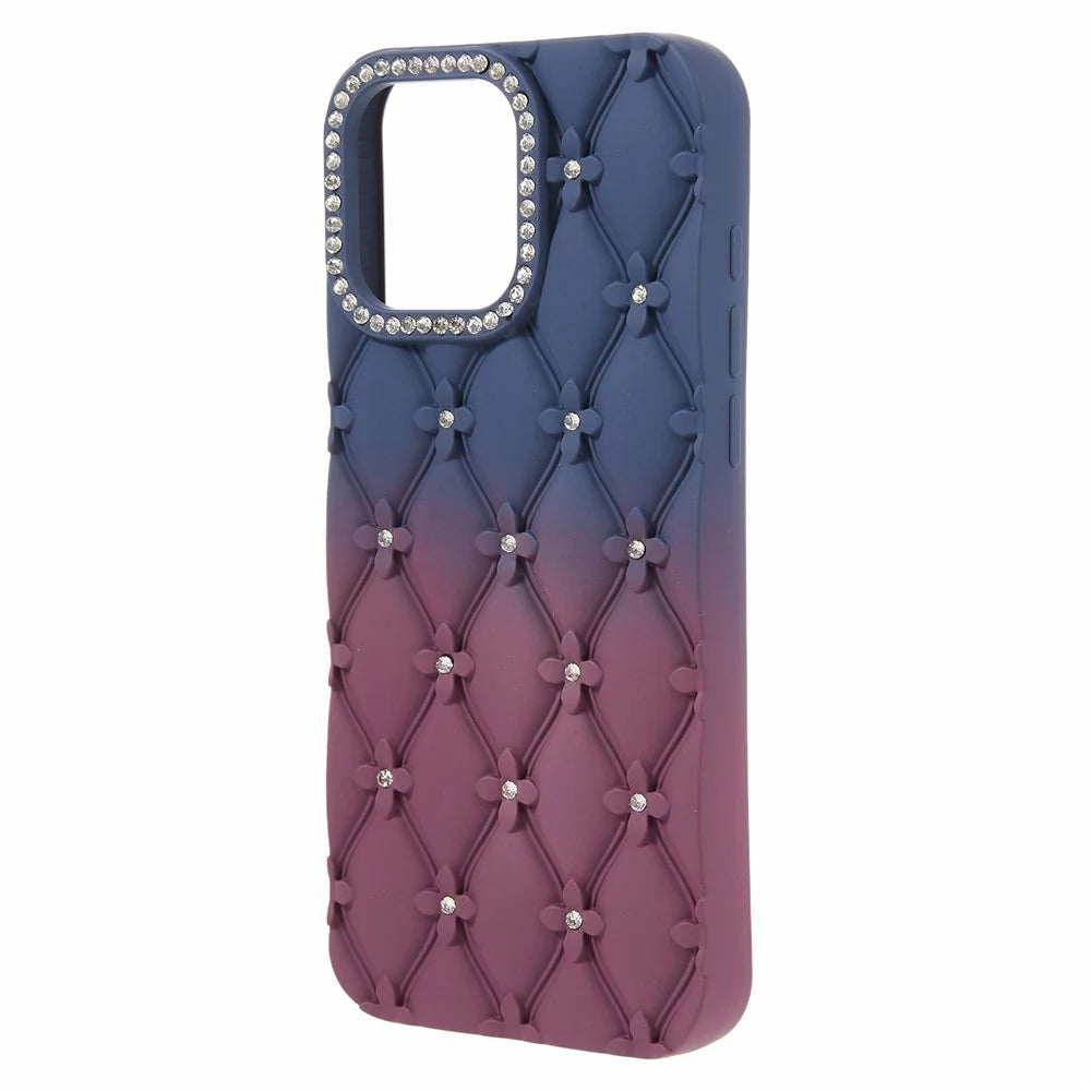 For iPhone 16 Pro Case Rhinestone Decor Rubberized TPU Phone Cover - Sapphire + Wine Red - 2